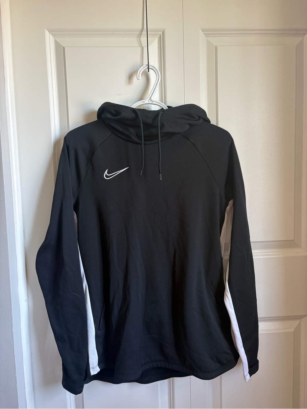 Nike Women's Black Hooded Athletic Sweatshirt with White Accents